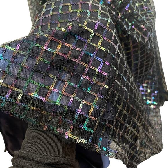 Mac Duggal Plunging Neckline Sequin Long Party Dress Black Iridescent Size 4 - Picture 6 of 13